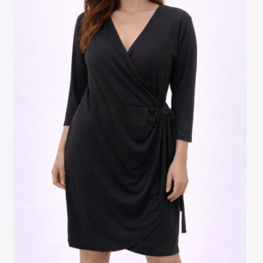 NEW w/ TAGS Berydress Black Wrap Dress XL 3/4 Sleeve Elegant Office Party 70s